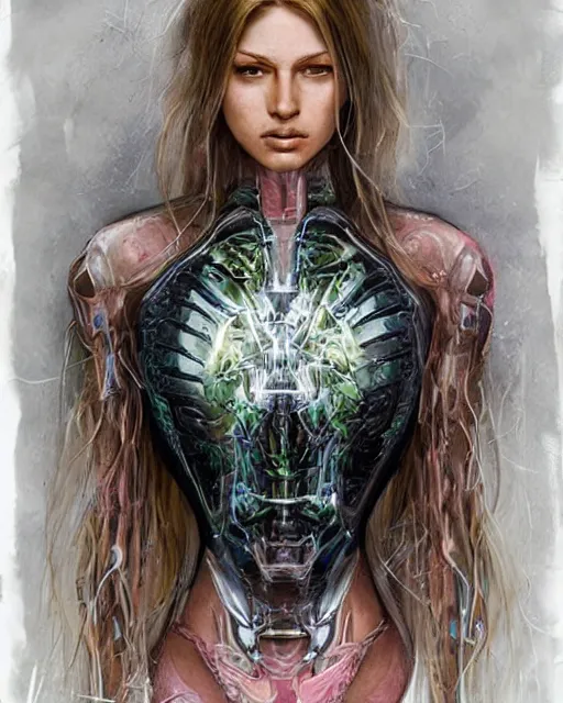 Image similar to fashion portrait, most beautiful girl in the world, glowing cybernetic augments, hyperrealism, year 2447, cdx