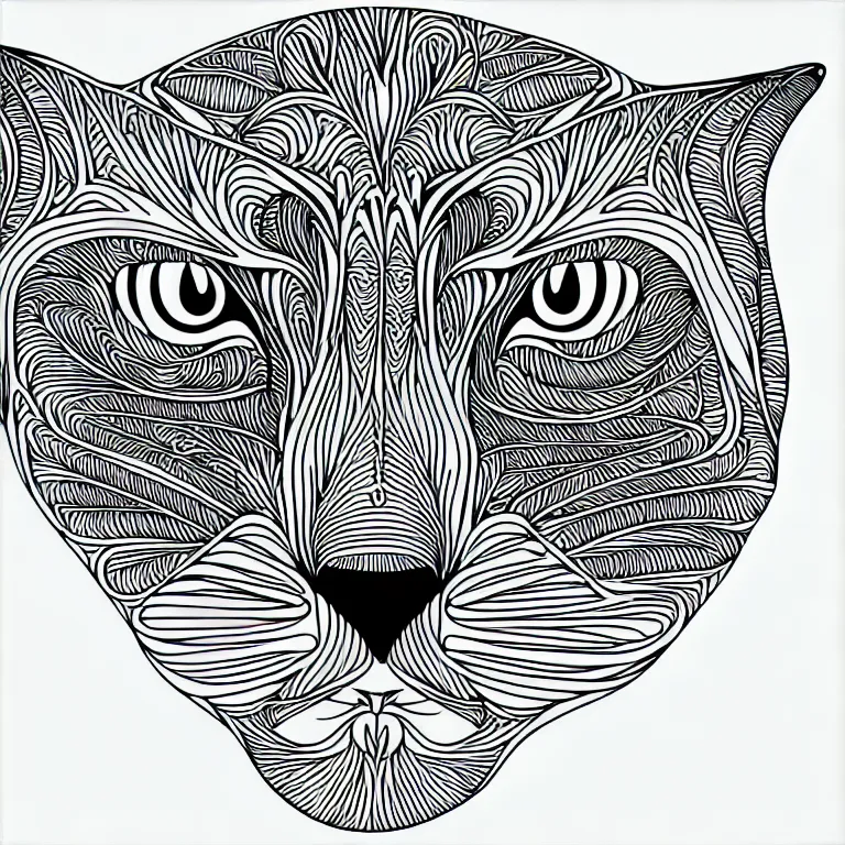 Image similar to cat's head, ornamental, fractal, line art, vector, outline, simplified, colouring page