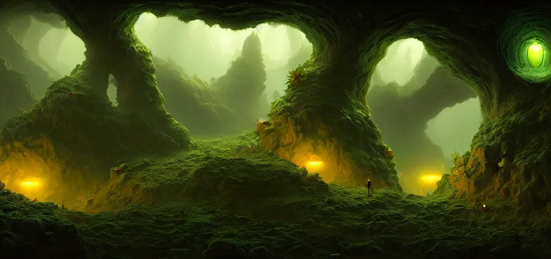 Prompt: video game concept art matte painting glow worm caves in the style of stefan kostic, realistic, sharp focus, 8 k high definition, insanely detailed, intricate, mysterious, art by stanley lau and artgerm and luis royo