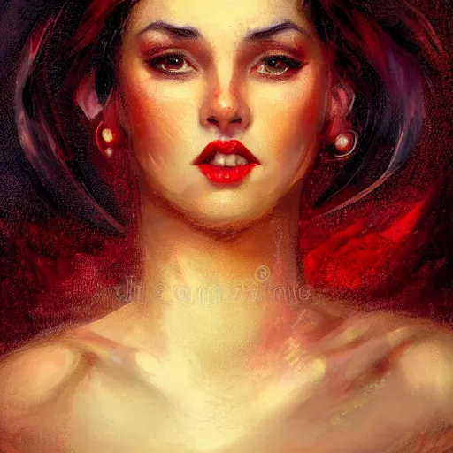 Image similar to portrait of a beautiful woman on fire. Whole body. Nostalgic expression. Thomas kindkade. Detailed eyes. Deep red lips. Trending on artstation. Detailed illustration. Hd. 4k