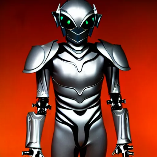 Image similar to Biomechanical Kamen Rider, glowing eyes, daytime, grey rubber undersuit, Guyver Dark Hero inspired armor