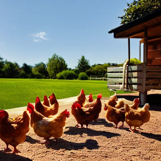 Prompt: the chickens are sunbathing by the pool, photograph