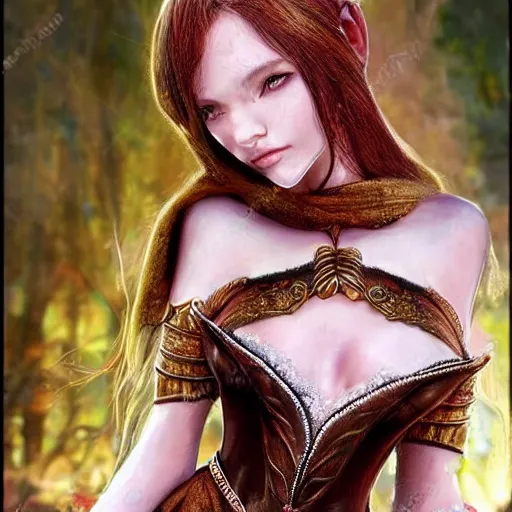 Image similar to beautiful girl in a fantasy world, realistic, highly detailed