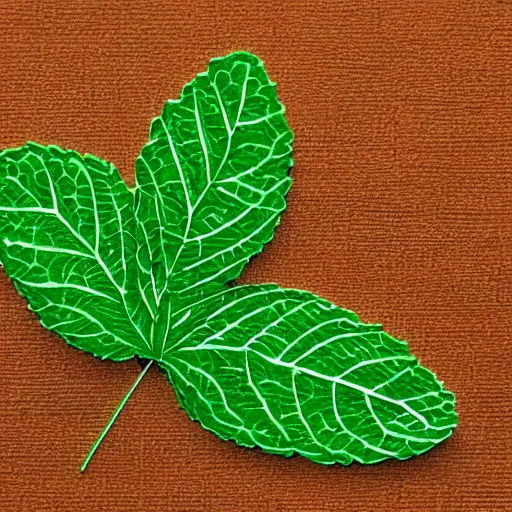 Image similar to a digital leaf of mint with circuit board paths instead of veins