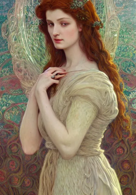 Image similar to sansa, intricate, elegant, highly detailed, digital painting, artstation, concept art, smooth, sharp focus, illustration, pre - raphaelite style, mucha, monet