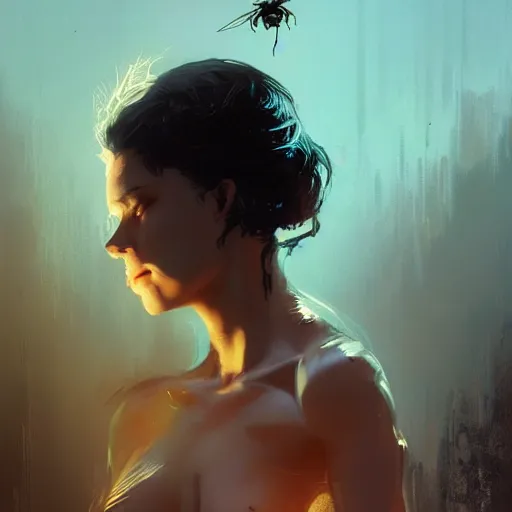 Image similar to portrait of a woman with black hair and insects coming out of her skin, trypophobia dramatic lighting, illustration by Greg rutkowski, yoji shinkawa, 4k, digital art, concept art, trending on artstation