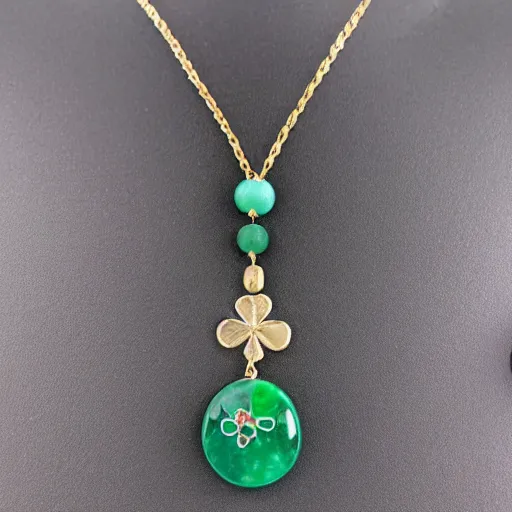 Image similar to simple embroidered clover necklace with jade stone