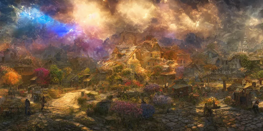 Image similar to and when this happens, and when we allow freedom ring, when we let it ring from every village and every hamlet, from every state and every city, ultrafine highly detailed hyper colorful illustration, sharp focus, rozalski, unreal engine highly rendered, global illumination, radiant light, intricate and detailed environment