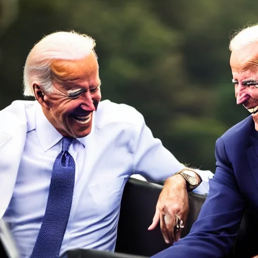 Image similar to Joe Biden laughing with Joe Biden