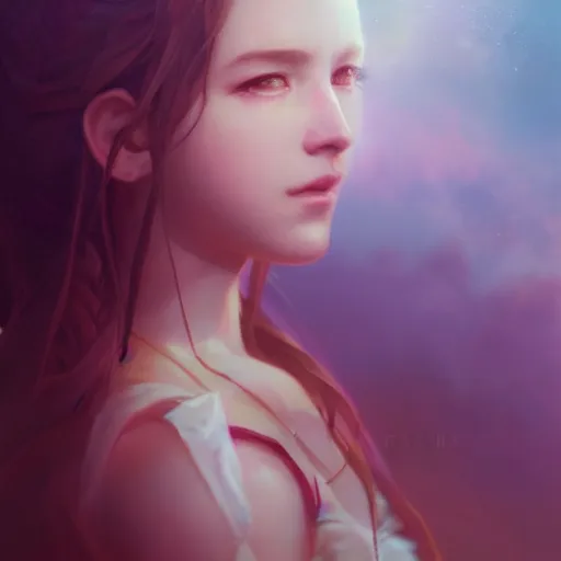 Prompt: Aerith Gainsborough portrait, atmospheric lighting, painted, intricate, volumetric lighting, beautiful, rich deep colors masterpiece, golden hour, sharp focus, ultra detailed, by Leesha Hannigan, Ross Tran, Thierry Doizon, Kai Carpenter,Ignacio Fernández Ríos