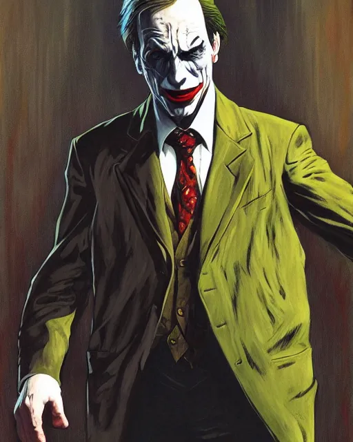 Image similar to portrait of saul goodman as the joker, illustration, art by makoto shinkai and peter elson, bernie wrightson