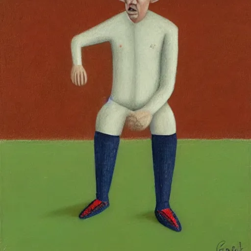 Image similar to lionel messi looking angry, art by gertrude abercrombie