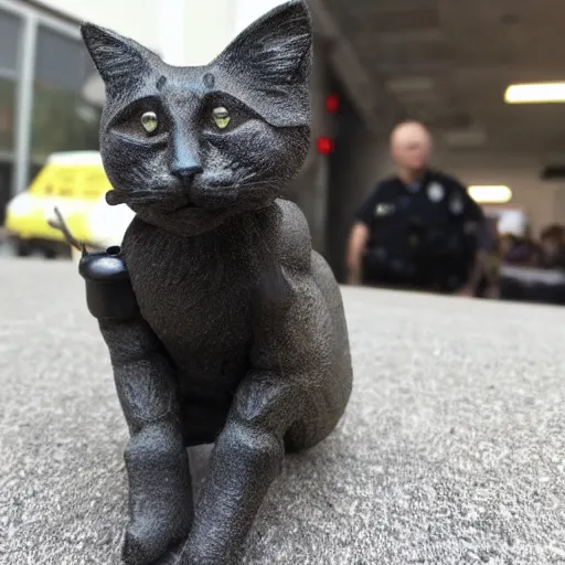 Image similar to action figure of police cat with accessories