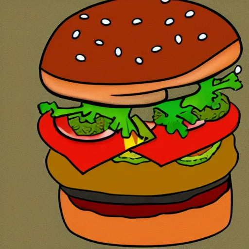 Prompt: simple illustration of a hamburger golem, bold lines