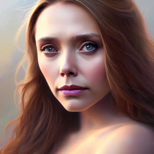 Image similar to portrait of elizabeth olsen wandavision, detailed face, decorated, intricate, elegant, highly detailed, digital painting, artstation, concept art, smooth, sharp focus, illustration, art by artgerm and greg rutkowski and alphonse mucha, 8 k