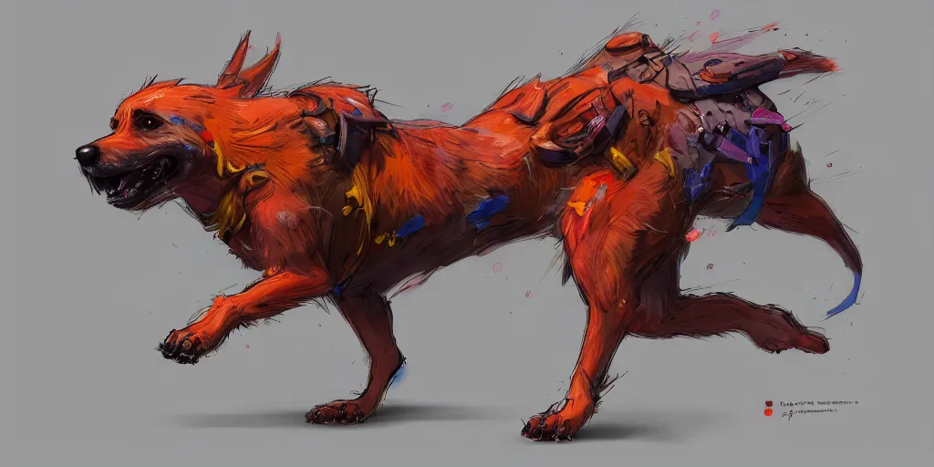 Image similar to cartoonish antropomorphic doggo running, vivid colors, character sheet, fine details, concept design, contrast, kim jung gi, greg rutkowski, trending on artstation, 8 k, full body, turnaround, front view, back view, ultra wide angle