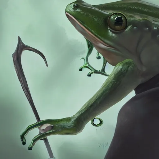 Image similar to a witch turns a man into a frog , made by Stanley Artgerm Lau, WLOP, Rossdraws, ArtStation, CGSociety, concept art, cgsociety, octane render, trending on artstation, artstationHD, artstationHQ, unreal engine, 4k, 8k,