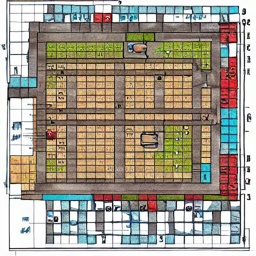 Image similar to dungeons and dragons grid battle map for an urban modern parking lot