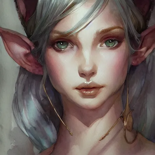 Prompt: Portrait of a young, beautiful and elegant elf queen, full of details, Watercolor painting，concept art, smooth, by krenz cushart and wlop ，trending on cgsociety and artstation，8kHDR，light effect，-H 768