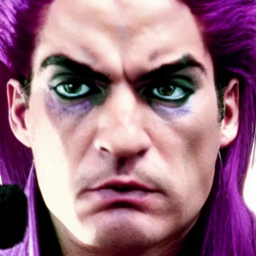 Prompt: a film still of Diavolo with purple hair from Jojo in Goodfellas(1990)