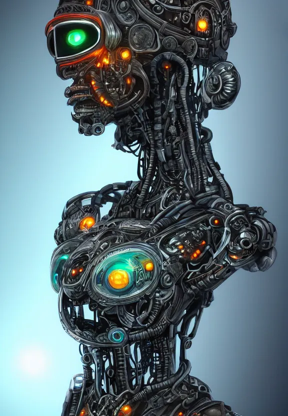 Prompt: beautiful ornate cyberpunk robot alien portrait, mechanical, realism, symmetrical