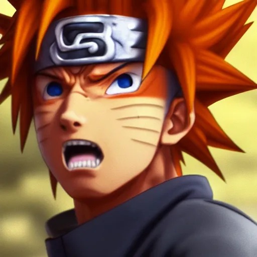 Image similar to a highly realistic photo of Naruto Uzumaki as Son Goku, dramatic, hyperdetailed, artstation, photorealism, accurate, octane render, 8k,