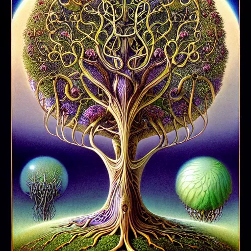 Image similar to tree of life by roger dean and andrew ferez, art forms of nature by ernst haeckel, divine chaos engine, symbolist, visionary, art nouveau, botanical fractal structures, organic, detailed, realistic, surreality