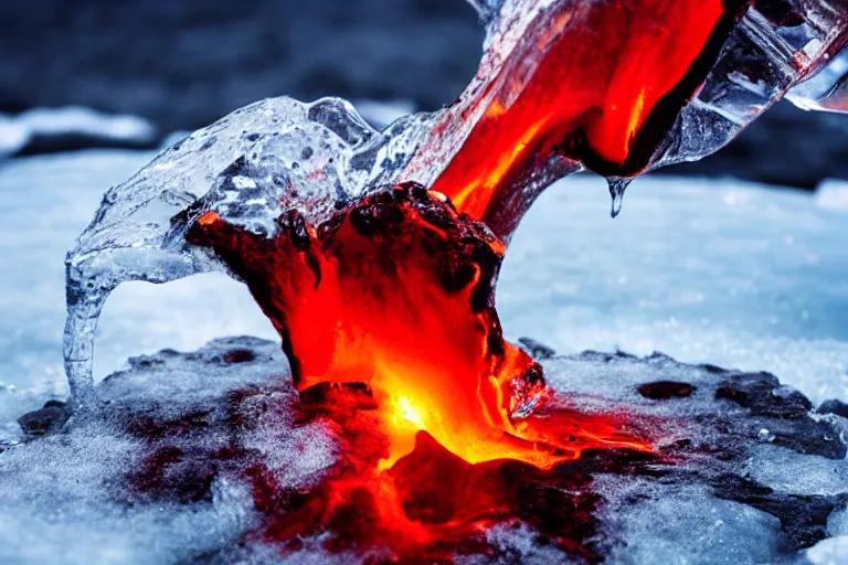 Image similar to lava being poured on ice