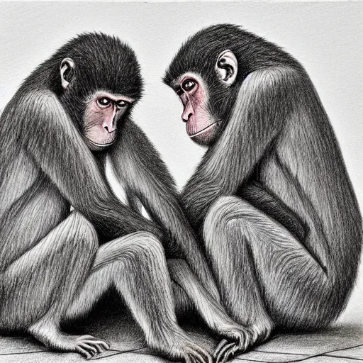 Image similar to a drawing of monkeys by allen williams.