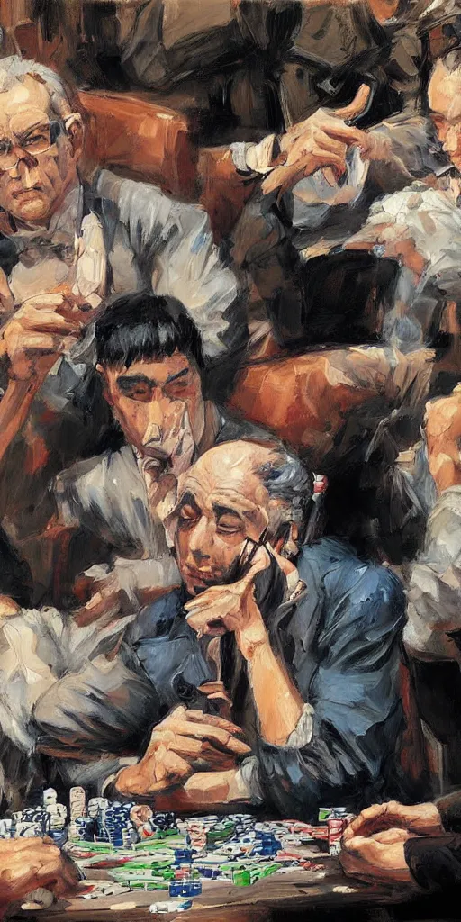 Image similar to oil painting scene from poker by kim jung gi