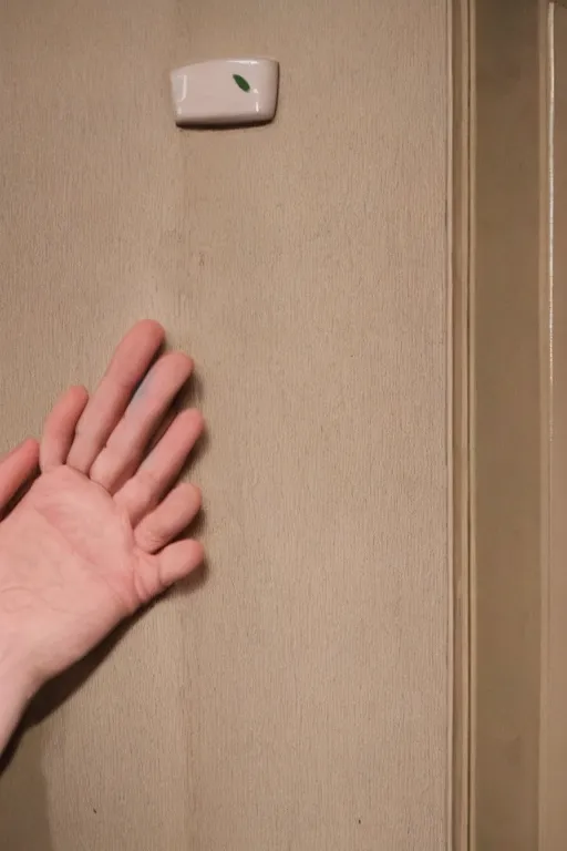 Prompt: many hands and arms coming from behind bathroom door, korean horror film