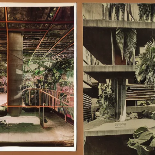 Image similar to A three color offset photography of objects on display, tropical brutalism, anthropology of wonder, exotic artifacts, colonial expedition, catalog exhibition, 60s style