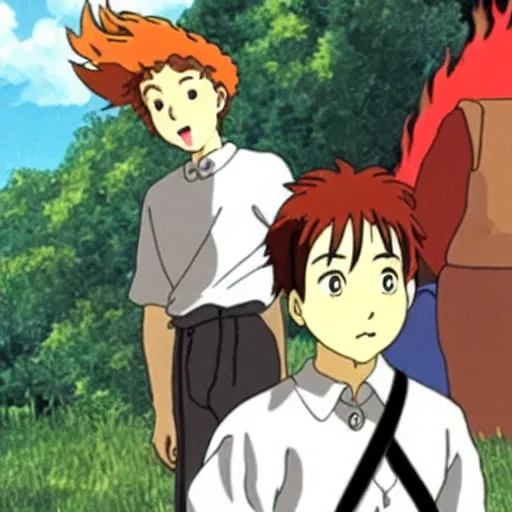 Prompt: a still from a studio ghibli movie about guy fiery