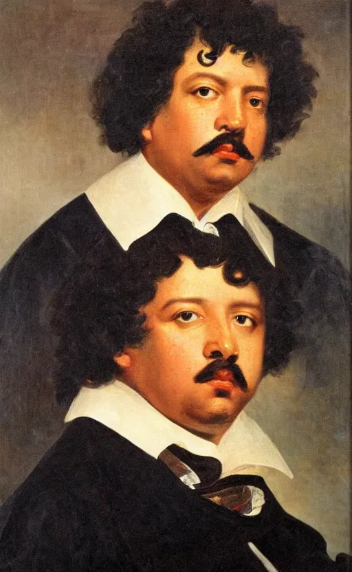 Image similar to Portrait of Alexandre Dumas, oil on canvas, highly detailed, by Delacroix, 8k