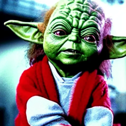 Prompt: Yoda as Chucky the killer doll from the movie Child's Play