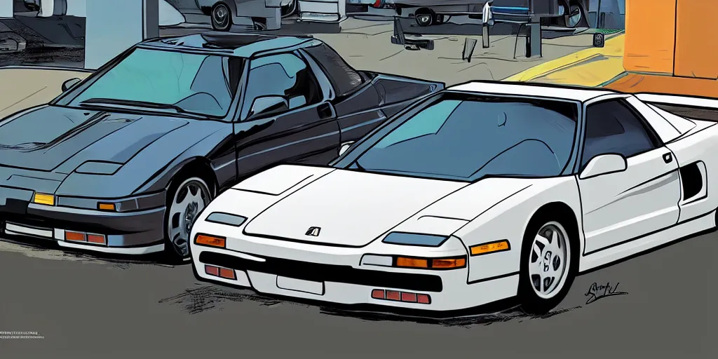 Image similar to acura nsx 1991, Stephen Bliss, gta style, highly detailed, vector style art