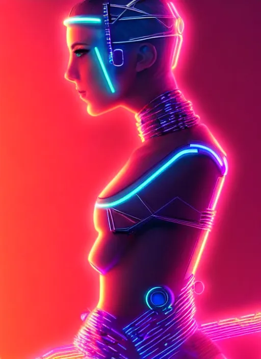 Prompt: a american female humanoid, cyber neon lighting, futurism, intricate futuristic jewelry, cyberpunk high fashion, glamor profile pose, hyper photorealistic, crispy quality, digital photography, trending in artstation, trending in pinterest, cinematic, 4 k ultra hd, art by pascal blanche, art by greg rutkowski,