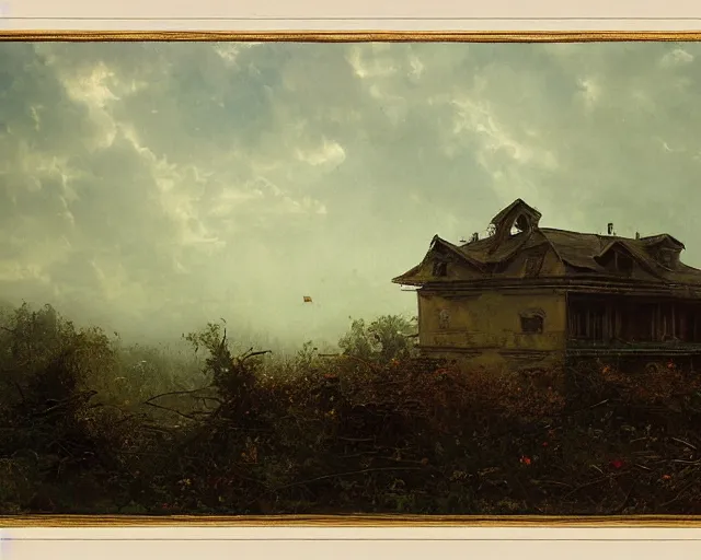 Prompt: matte painting of abandoned house by carl spitzweg