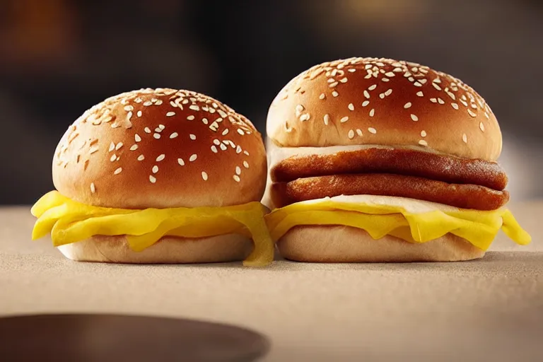 Image similar to mcdonalds salt rock between two sesame seed buns, commercial photograph