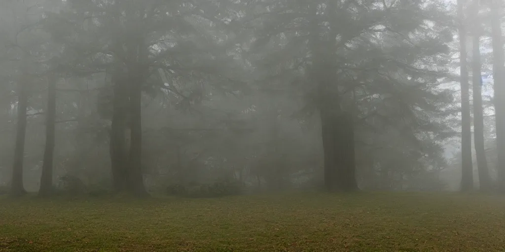 Image similar to a single tomb in the middle of a foggy forest, ornate, foggy