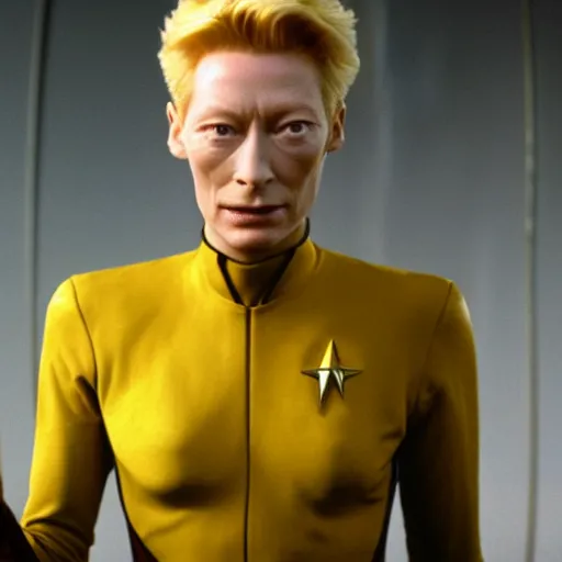 Image similar to tilda swinton as captain kirk