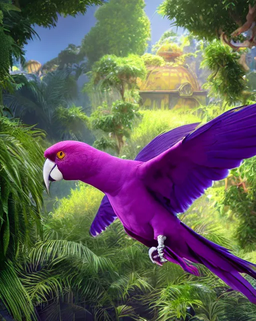 Prompt: a purple parrot, isometric 3 d, ultra hd, character design by pixar and hayao miyazaki, unreal 5, daz, hyperrealistic, octane render, cosplay, rpg portrait, dynamic lighting, intricate detail, summer vibrancy, cinematic