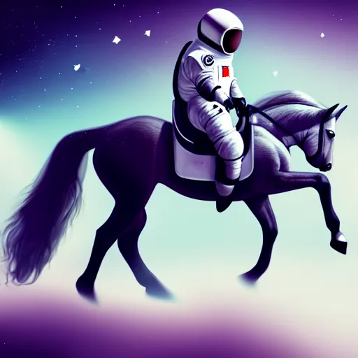 Image similar to a horse riding on astronaut, pale colors, concept art