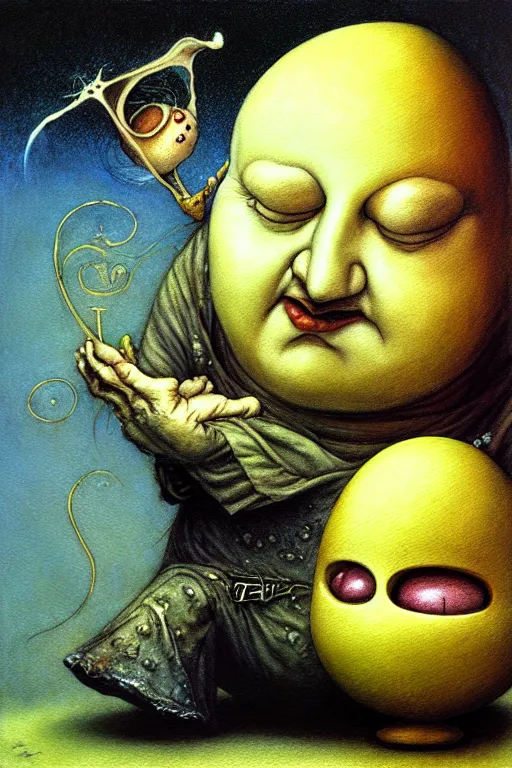 Prompt: brian froud, painting of humpty dumpty