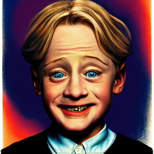 Prompt: macaulay culkin is mrs doubtfire, airbrush art, drew struzan illustration art, key art, movie poster