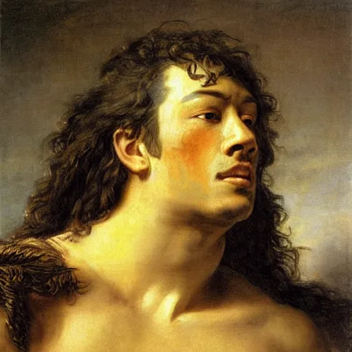 Image similar to Gladiator, muscular, asian, handsome, detailed face, correct face, painting by Jean Baptiste Greuze