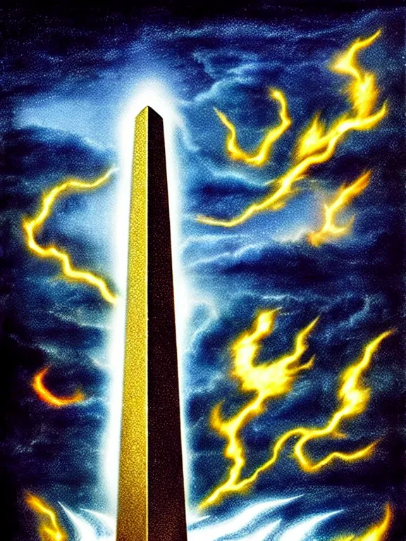 Image similar to savage electric flames of gold and silver engulfing an obsidian obelisk by ed emshwiller, rococo, smoky, beautiful, mythical, mystical, highly detailed, hyperrealistic, energy, low light, high contrast, lifelike, bright sky