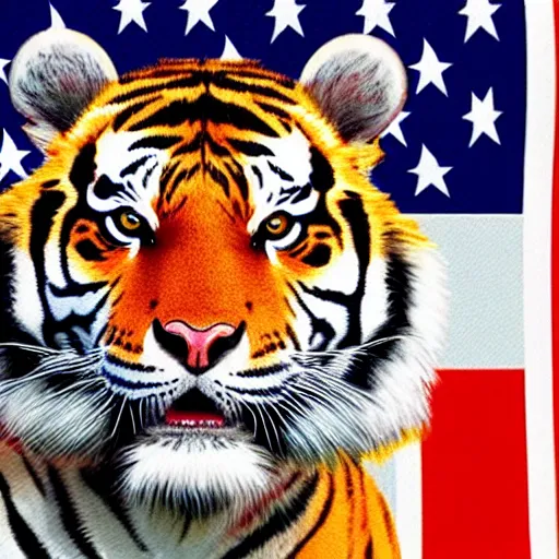 Image similar to american flag colored tiger, 8 k, high definition, highly detailed, photo - realistic