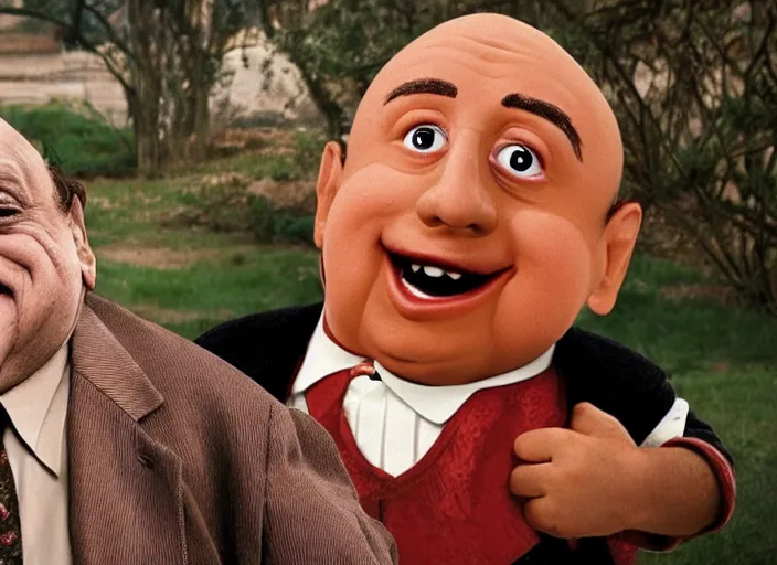 Image similar to photo of humpty dumpy with the face of danny devito