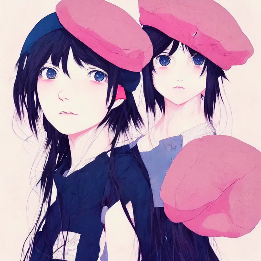 Image similar to girl wearing a beret, very anime!!! anime!! intricate details, aesthetically pleasing pastel colors, art by conrad roset and ilya kuvshinov